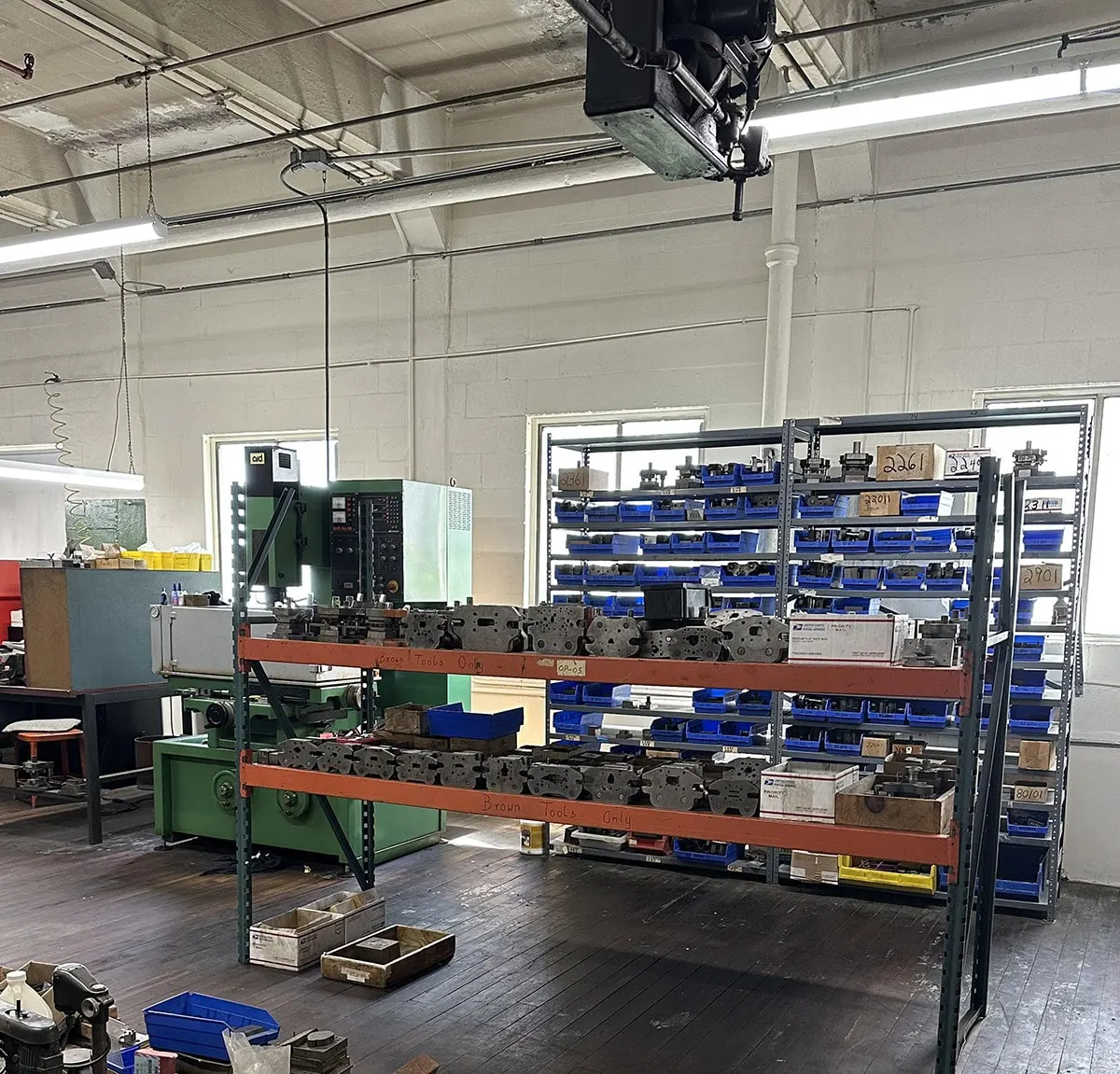 Racks of stored stamping dies and tooling