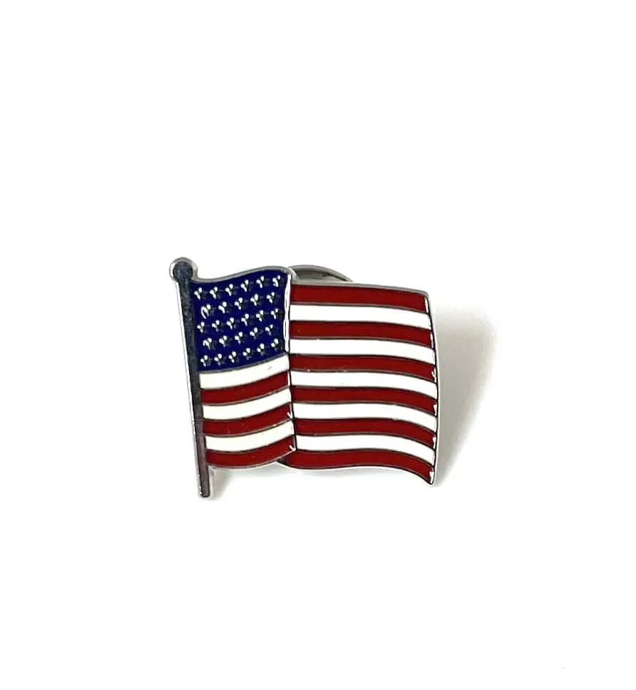 An enameled American flag lapel pin